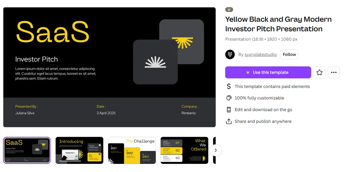 Yellow-Black Modern SaaS Investor Pitch Deck