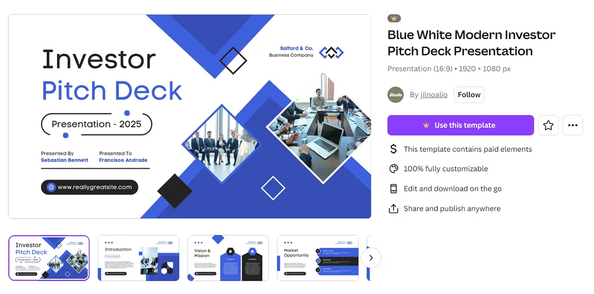 Blue and White Modern Investor Pitch Deck Presentation