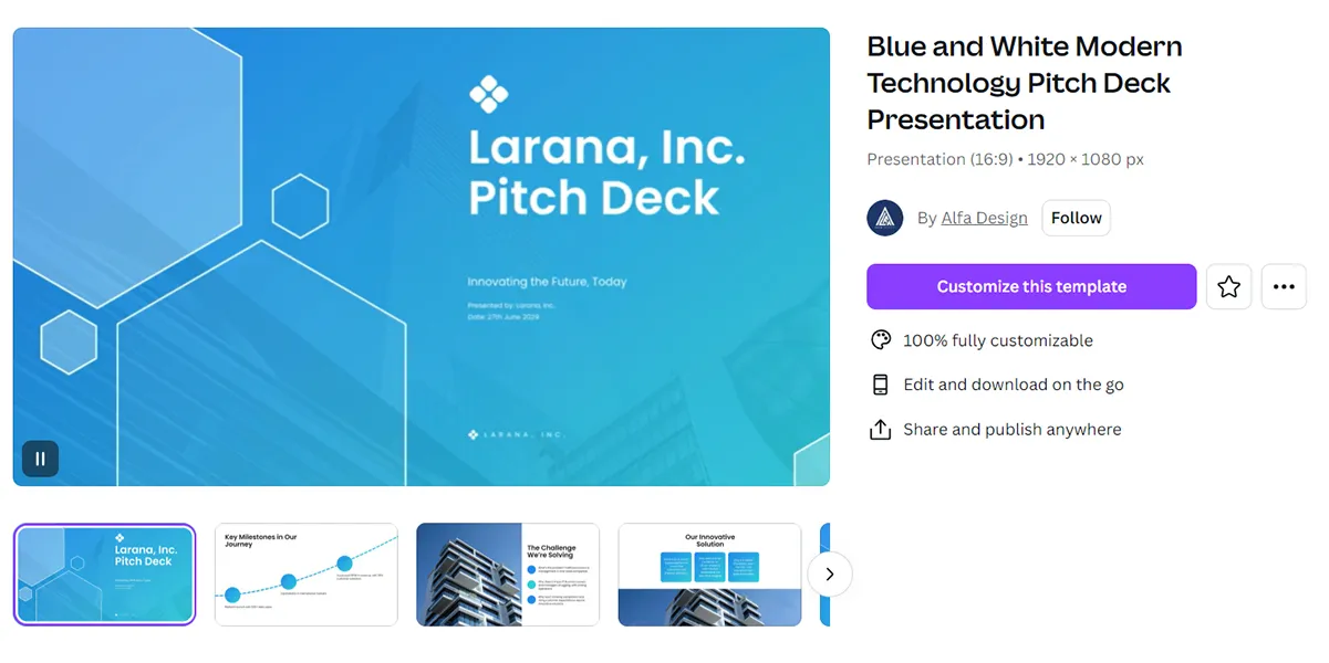 Blue and White Modern Technology Pitch Deck Presentation